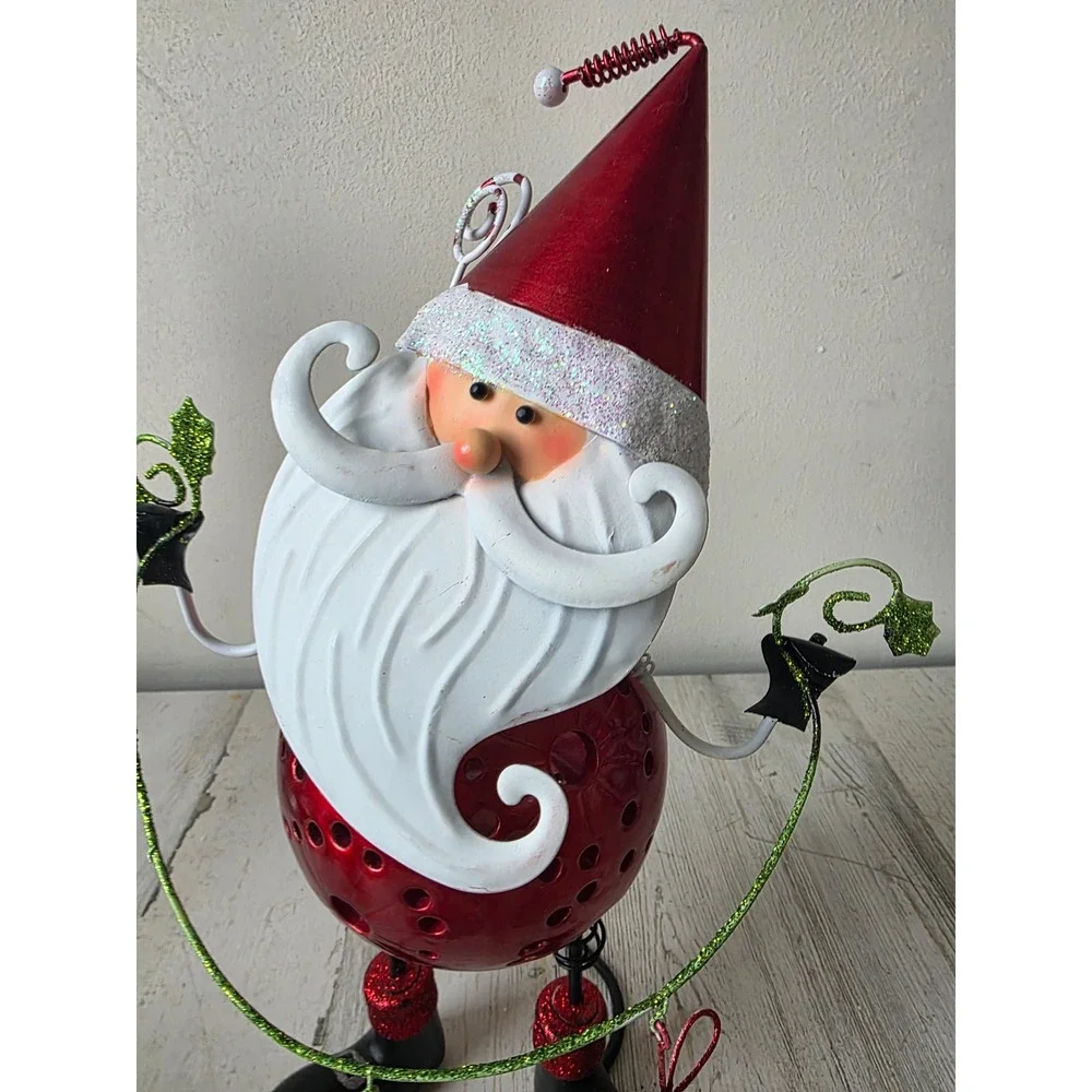 Vintage Pier 1 metal Santa candle holder bobblehead‎ glitter ornaments Xmas